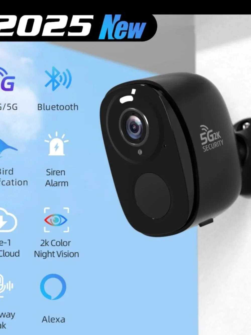 Rraycom 2K Wireless Outdoor Security Camera 5G/2.4G WiFi AI Motion Detection